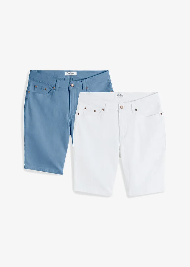 Bermudas vaqueras elásticas con corte normal (2 unidades) Denim claro + sarga blanca